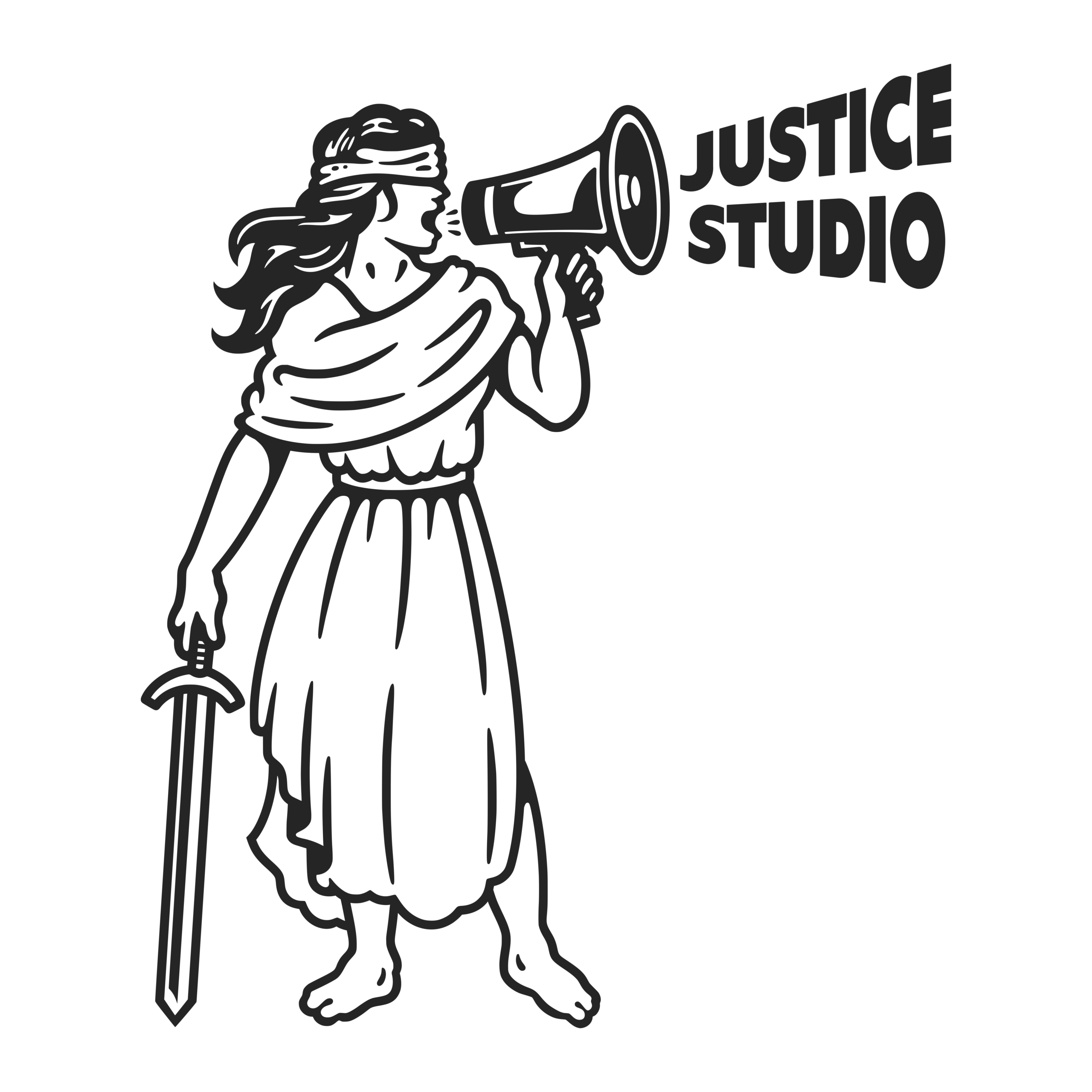 Lady Justice with a megaphone: Justice Studio